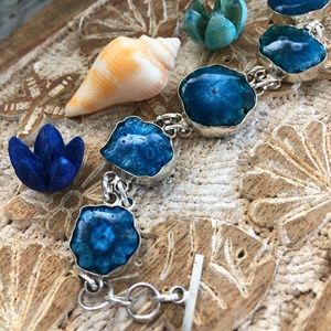 Solar Quartz Druzy 925 Silver Bracelet